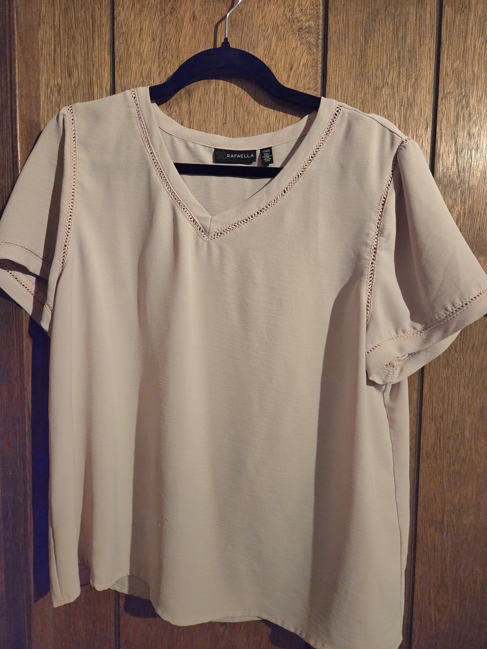Rafaella Short Sleeve V-Neck Blouse in Beige